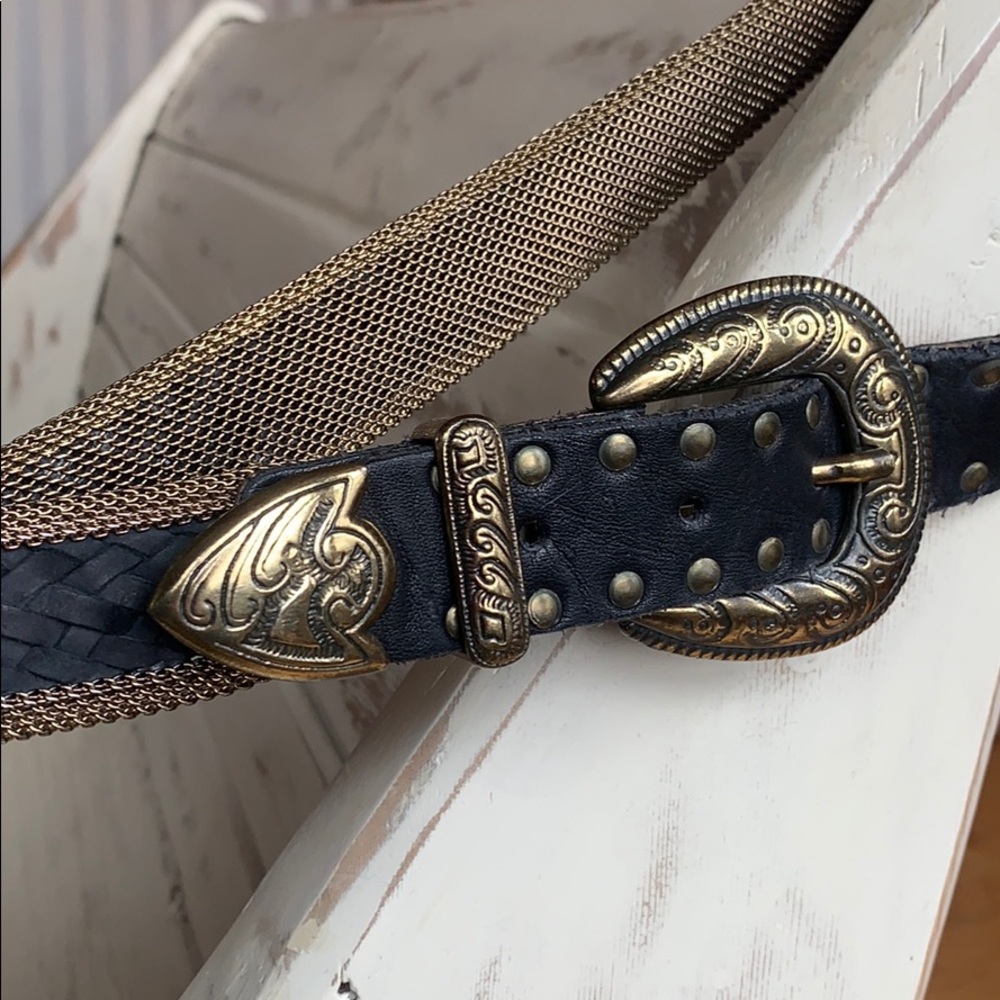 Sand Castle Black Leather Gold Mess Belt